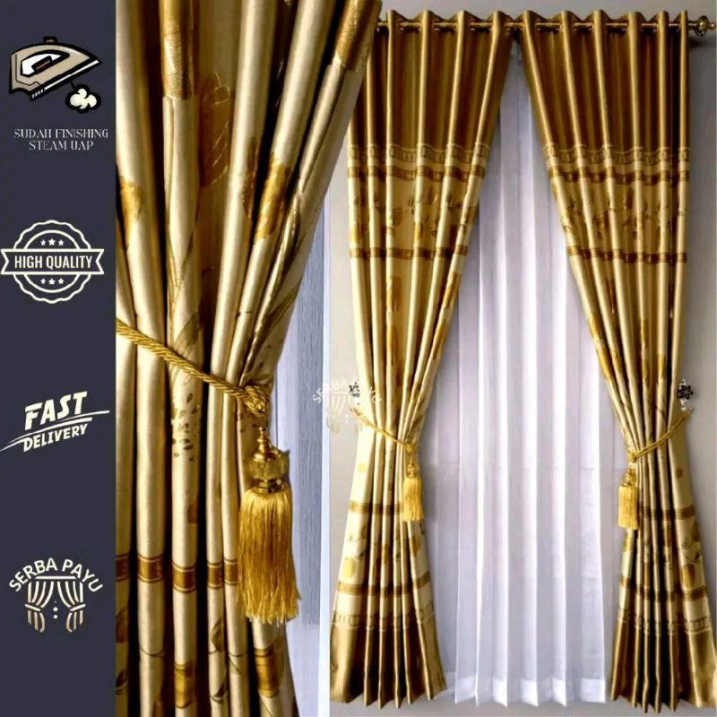 GORDEN JENDELA KAMAR MINIMALIS GORDEN BLACKOUT MOTIP BUNGA TULIP MODEL SMOKRING 6 LIPATAN HIJAW ABU 