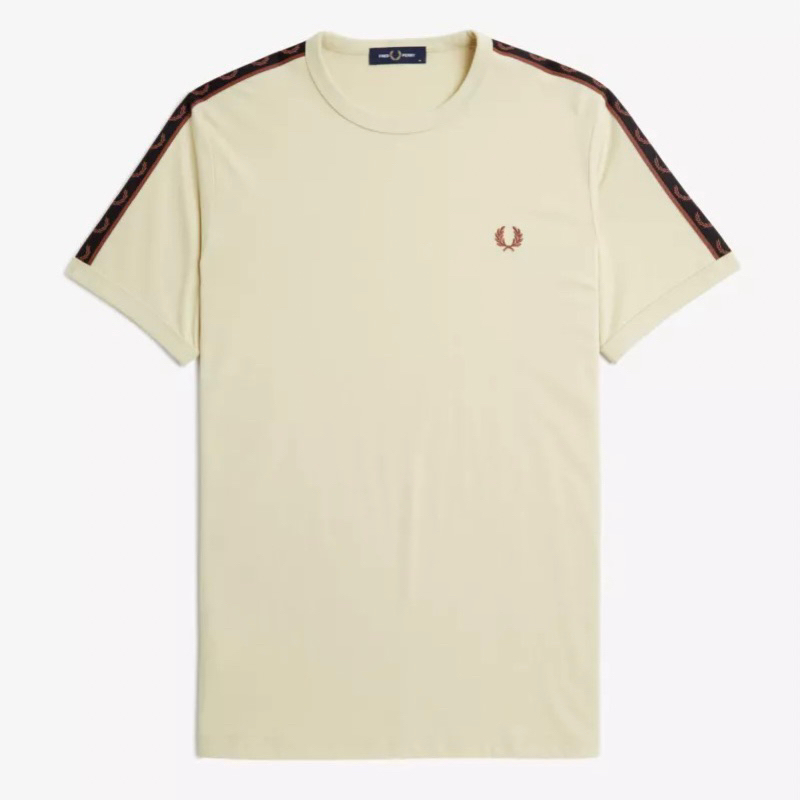 Fred Perry M4613 Contrast Ringer Taped Tshirt In Light Beige / Neutral