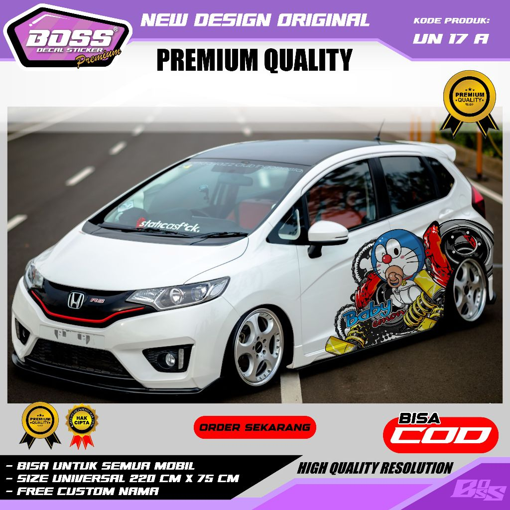 UN 17 - STIKER DECAL MOBIL DORAEMON CALYA AGYA BRIO JAZZ MOBILIO XENIA AVANZA GRATIS CUSTOM NAMA