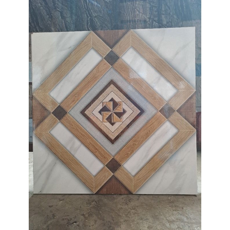 keramik kilap motif dekoratif warna coklat dan abu uk 50x50 merk jupiter