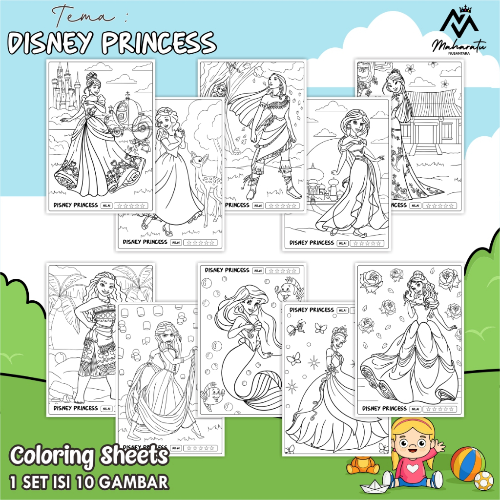 

[ TEMA DISNEY PRINCESS ] KERTAS GAMBAR UNTUK ANAK - LEMBAR MEWARNAI ANAK 1 SET ISI 10 LEMBAR GAMBAR - COLORING SHEETS FOR KIDS