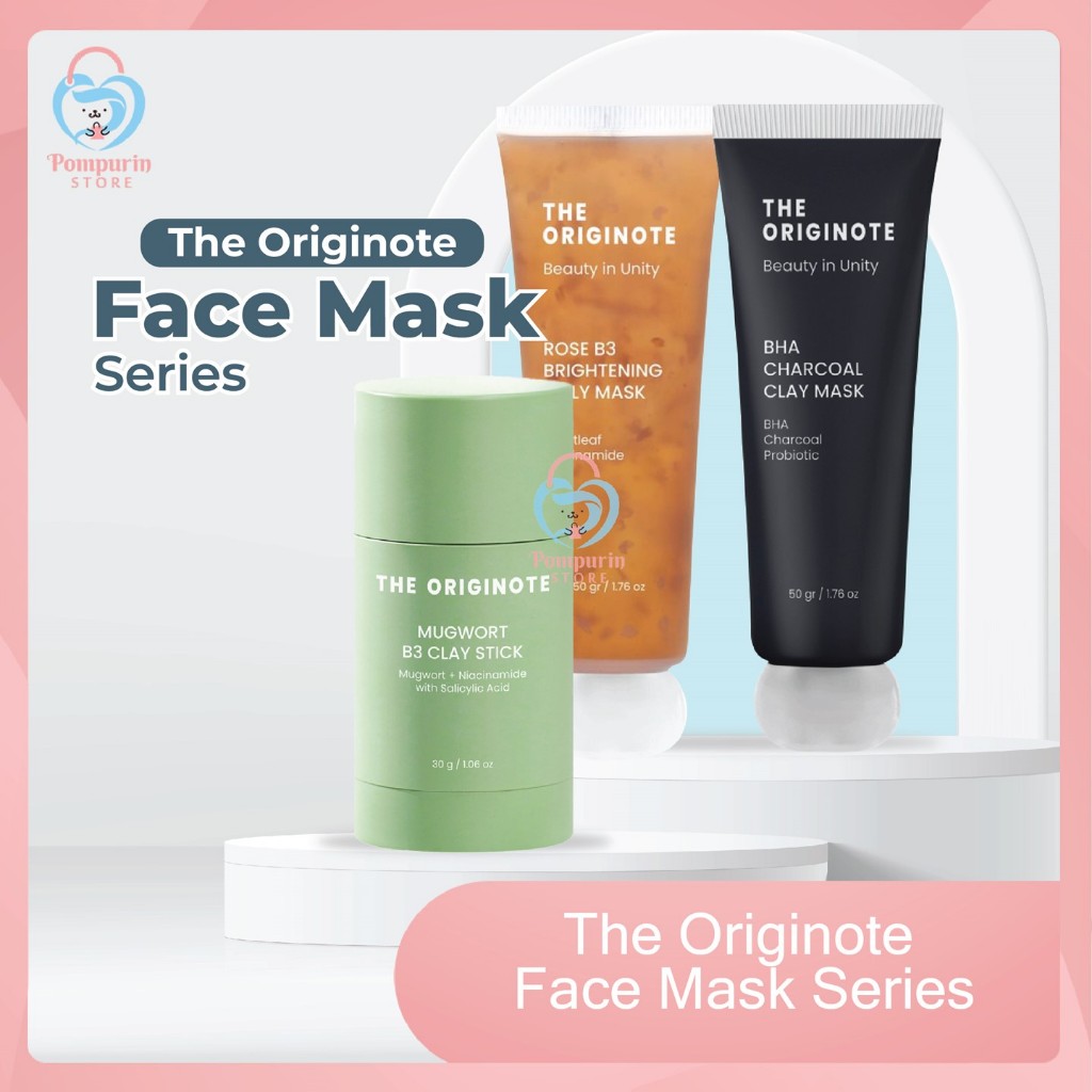 The Originote Face Mask - Rose B3 Brightening Jelly Mask / Mugwort B3 Clay Mask Stick / BHA Charcoal