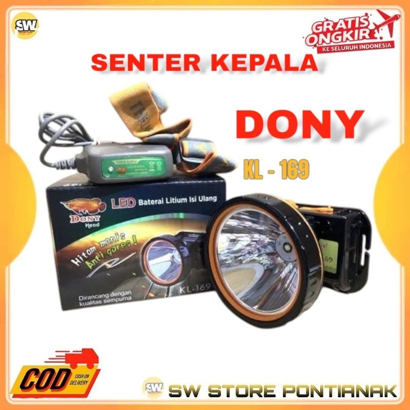 DONY SENTER KEPALA LED KL 169 HITAM MANIS / ANTI GORES / SENTER KEPALA DONY KL-169 LED 10 WATT CAHAY