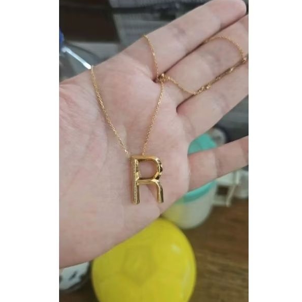 Kalung huruf inisial alfabet abjad A emas asli 700 70% carendelano alpha