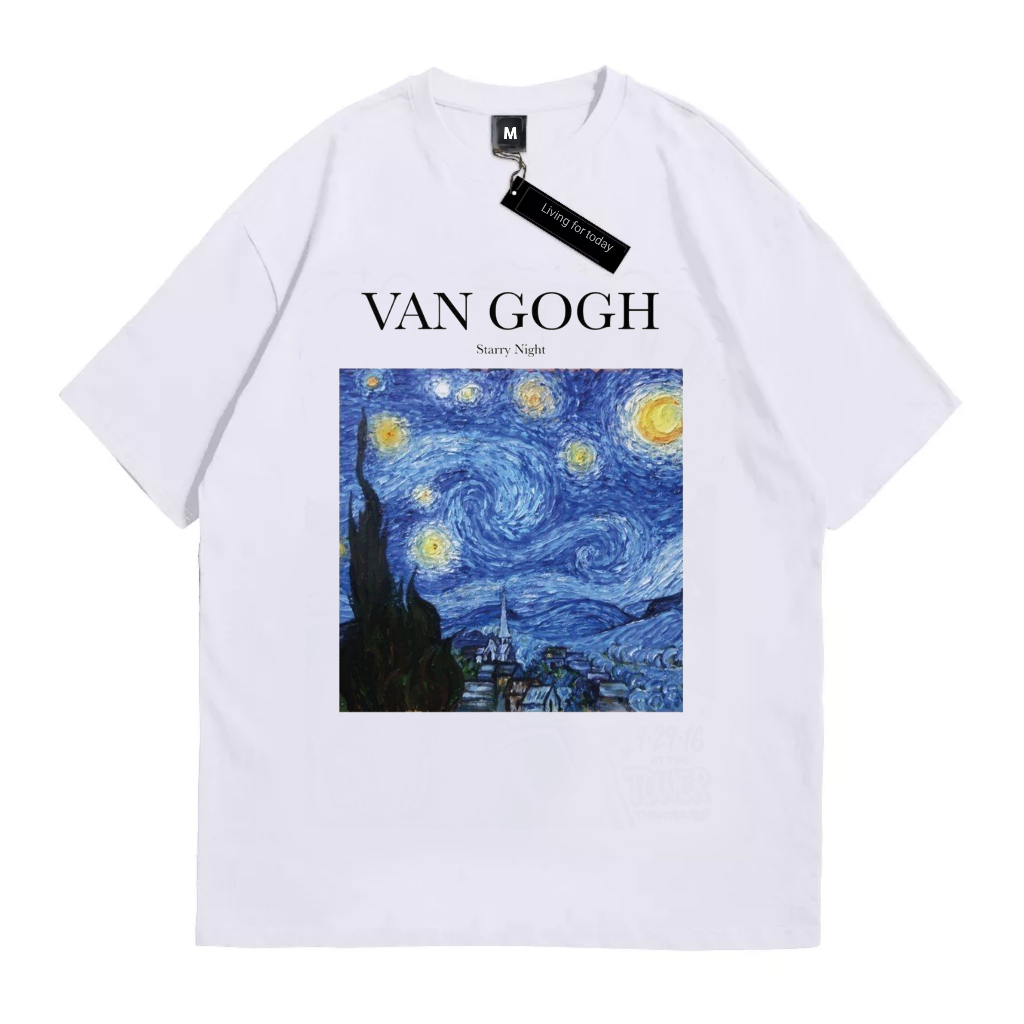 Twinsstudio - Tshirt Art Van Gogh Starry Night White | Kaos Vintage Lukisan Van Gogh