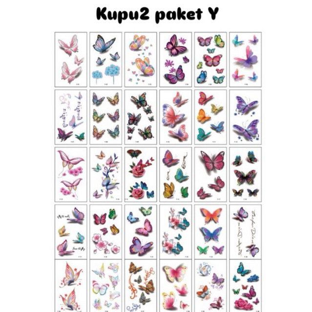 STIKER TATO TEMPORER MOTIF BUNGA DAN KUPU-KUPU Dan GAMBAR KEREN