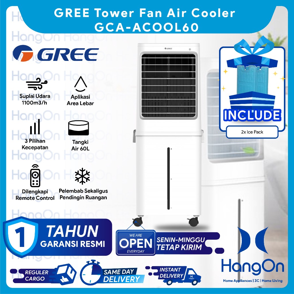GREE Tower Fan Air Cooler Kapasitas 60 Liter 60L GCA-ACOOL60 Penyejuk Udara / Ruangan with Honeycomb