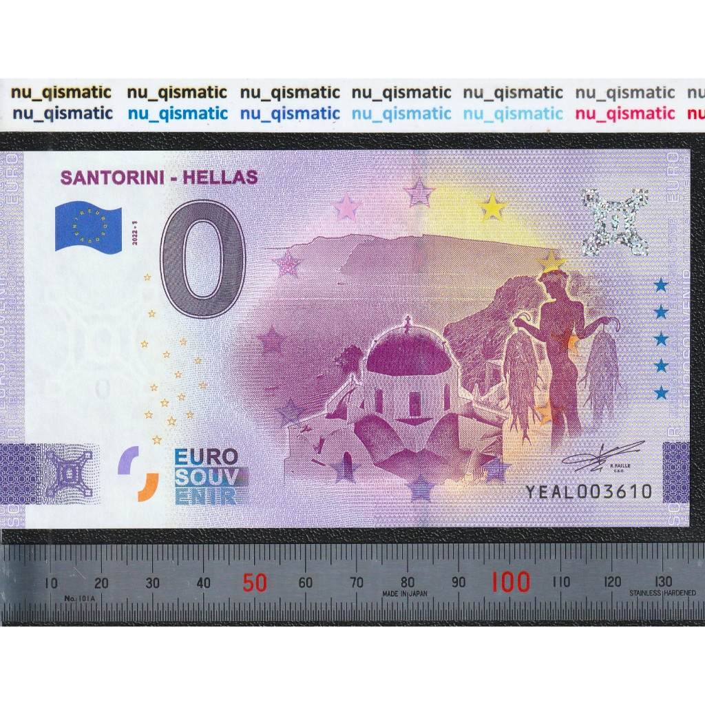 Uang 0 Zero Euro, Santorini-Hellas, 2022 , UNC Baru Super Gress