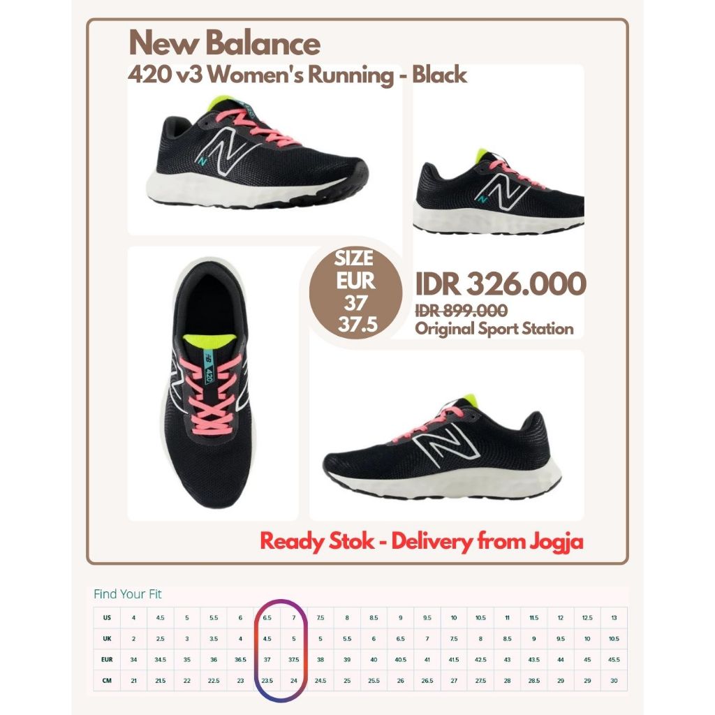 New Balance 420 v3 Women's Running Black Size 37 | Sneaker Sepatu Lari Wanita | Sepatu Sekolah Hitam
