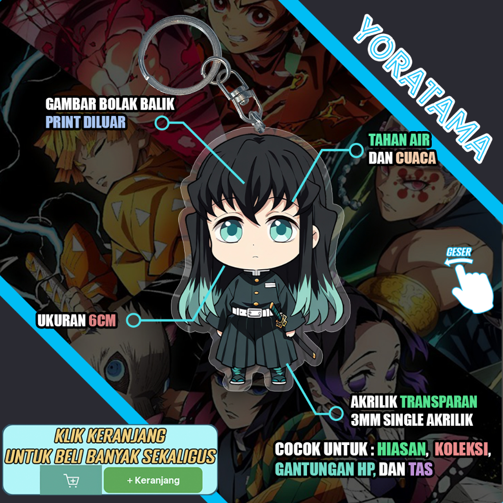 Gantungan Kunci Muichiro Demon Slayer Kimetsu, Keychain Anime Lucu