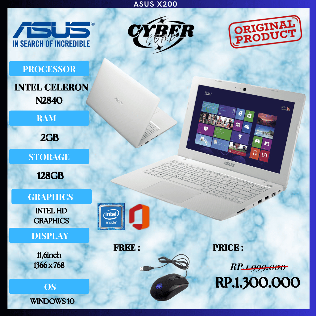 Notebook Paling Laris ASUS X200MA|| ASUS E203M || Cel N2840 || Ram 2GB || 4GGB || SSD 128GB  BERGARA