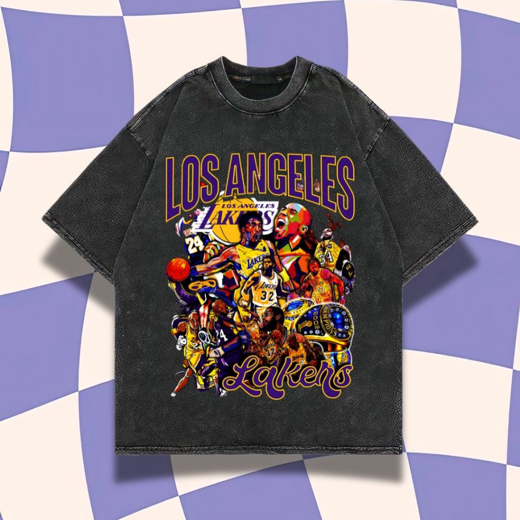 Purple Haze "NBA Champions Lakers" Oversized T-Shirt | Stone Wash | Kaos Basket | Kaos Oversize | At