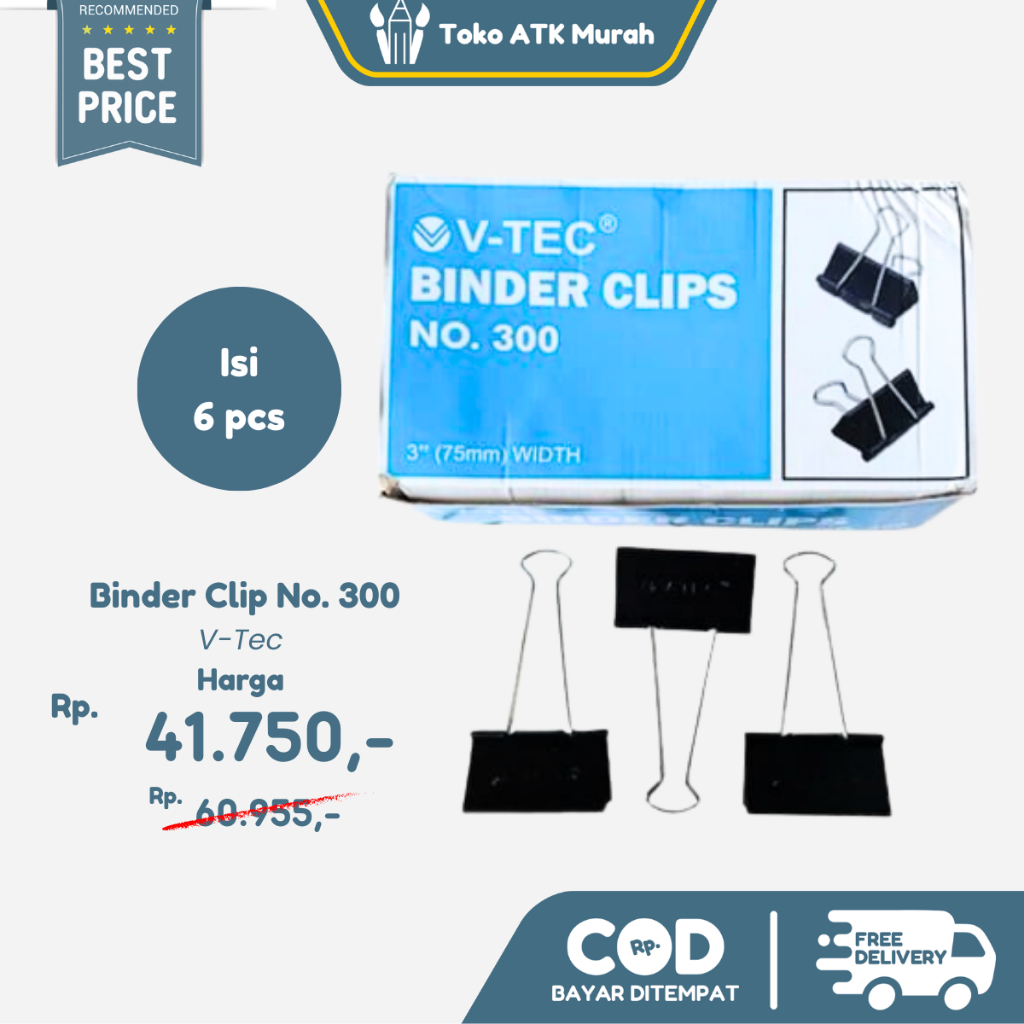 

Binder Clip V-Tec 300 1 Box isi 6 Pcs) Jepitan Kertas File Dokumen Hitam Clips