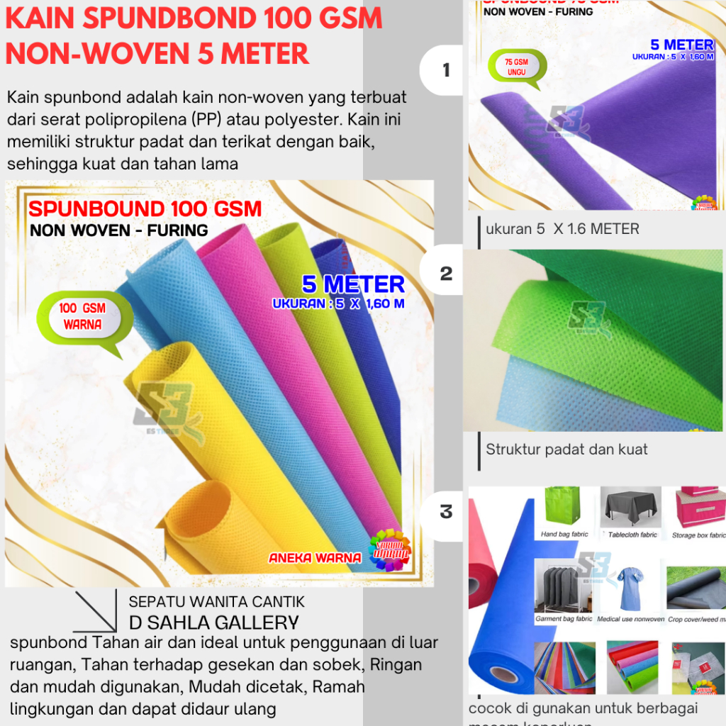 5 METER KAIN SPUNBOND 100GSM LEBAR 160 CM METERAN KAIN NON WOVEN SPUND BOND FURING 100 GSM FURING PU