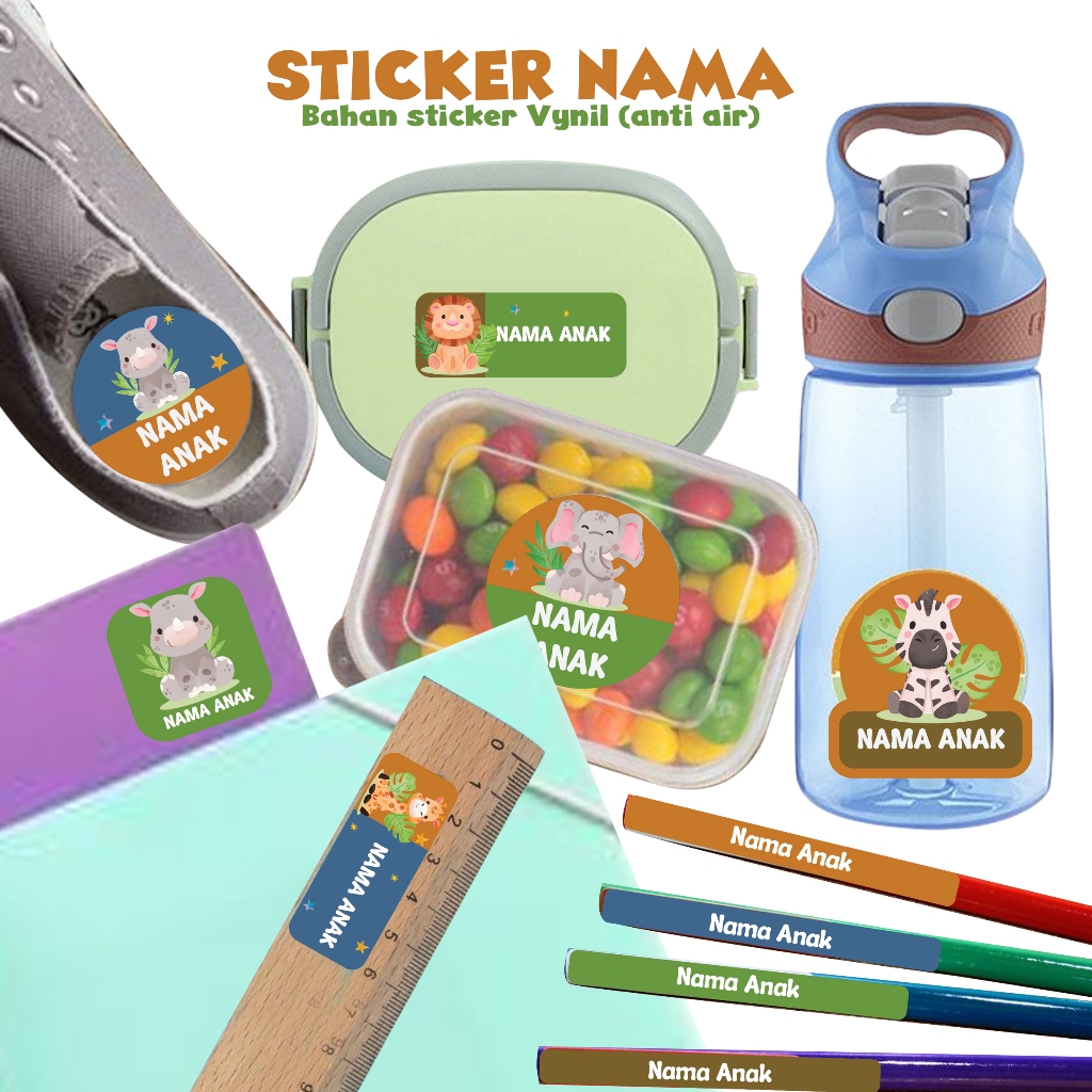 

Sticker custom nama waterproof anti air label pensil botol anti ketukar untuk anak paud tk sd
