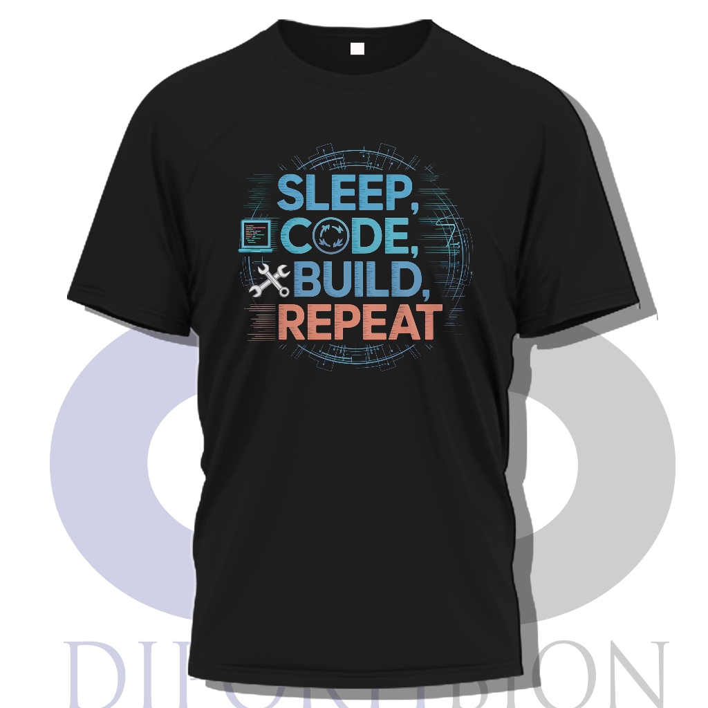 Kaos Coding “Sleep Code Build Repeat” – Baju Programmer, Anak Teknik, Software Engineer Keren