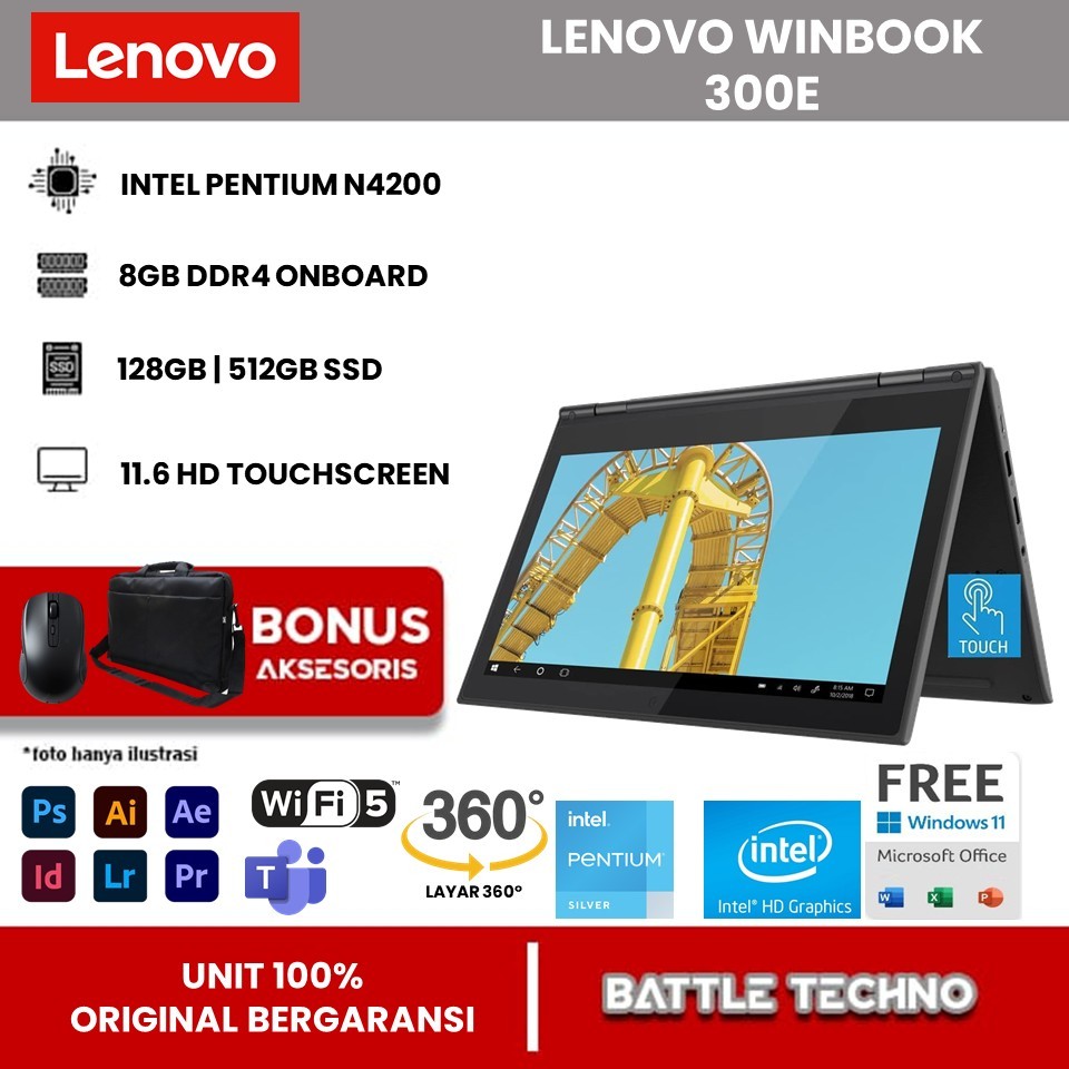 Laptop Touchscreen Lenovo Winbook 300e 2in1 Intel N4200 8GB 256GB 11.6 Inch HD Windows 11