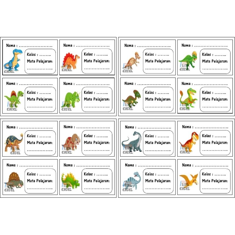 

Label sticker nama gambar kartun Dino polos tanpa warna background
