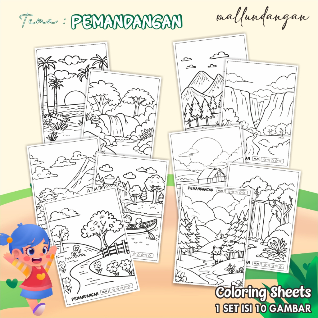 

LEMBARAN MEWARNAI ANAK A4 - KERTAS GAMBAR UNTUK ANAK TEMA PEMANDANGAN - PAPER COLORING SHEETS FOR KIDS