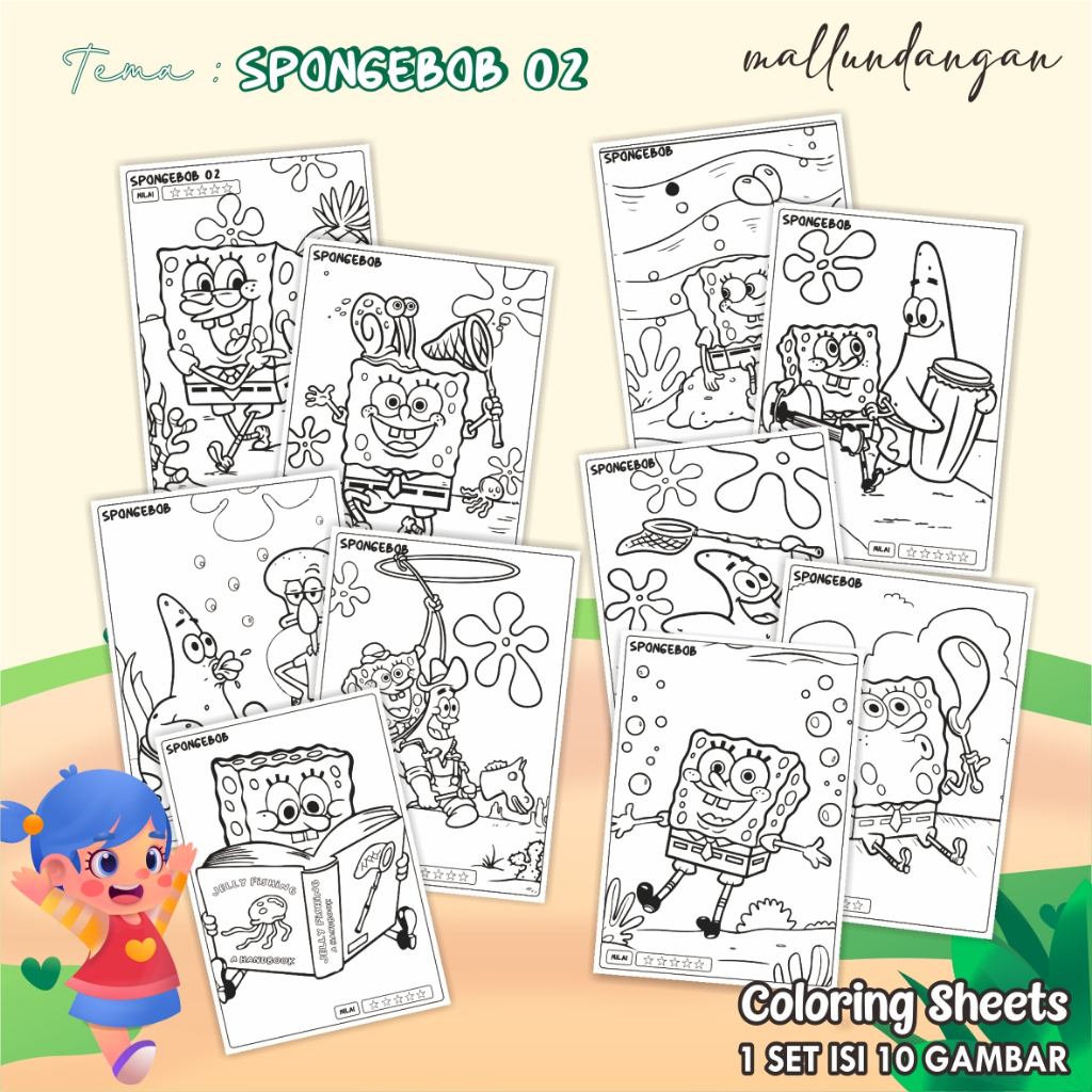 

LEMBARAN MEWARNAI ANAK A4 - KERTAS GAMBAR UNTUK ANAK TEMA SPONGEBOB 02 - PAPER COLORING SHEETS FOR KIDS