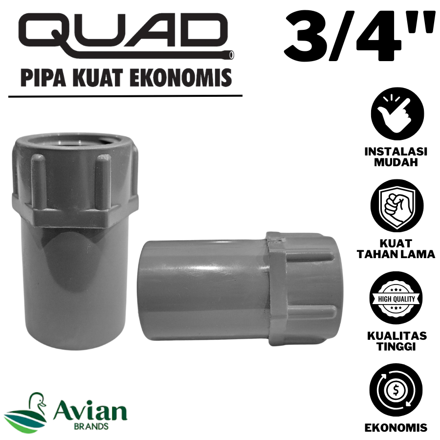 QUAD SOCK DRAT DALAM 3/4 AW INCH QUAD SDD 3/4 AW INCH SAMBUNGAN LURUS DRAT DALAM 3/4 INCH QUAD