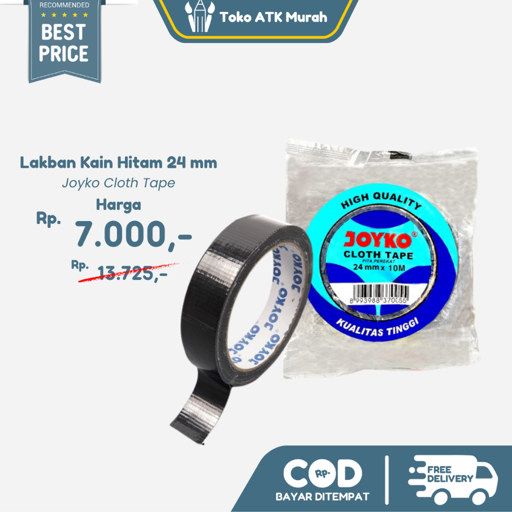 

Lakban Kain Hitam 24mm Joyko / Cloth Tape 1" Core Blue - Lakban Jilid