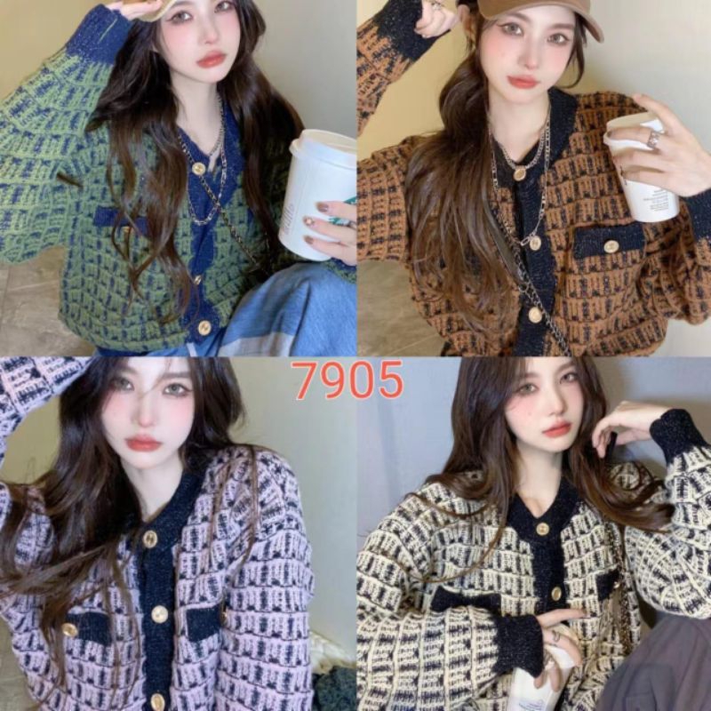 Atasan Rajut Cardi DIOR 7905 Bahan Rajut Tebal Melar Ld100-110 Import Wanita - HIJAU - Outer, Knitwe
