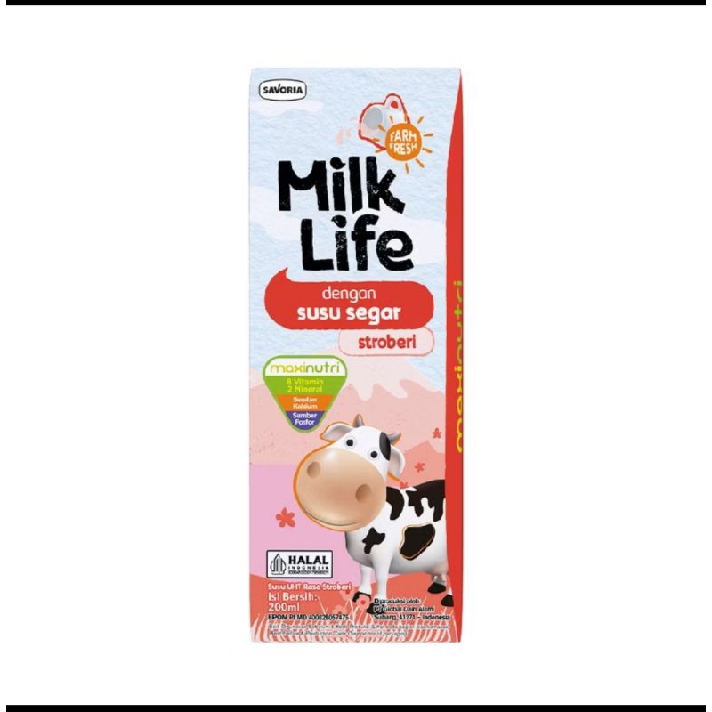 

susu UHT milk life rasa strawberry ukuran 200 ml