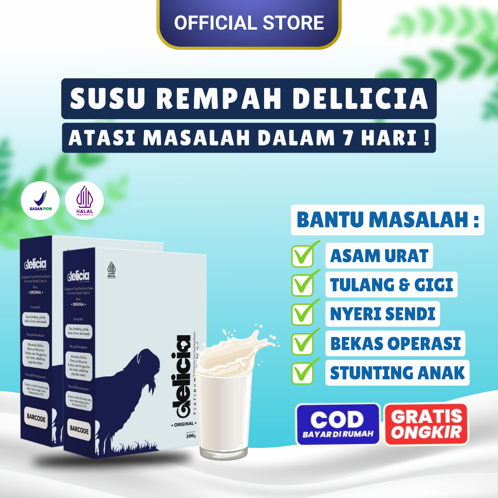 

Paket 2 Box Dellicia - Susu Rempah Kambing Etawa Premium Bantu Masalah Nyeri Sendi, Asam Urat, Diabetes