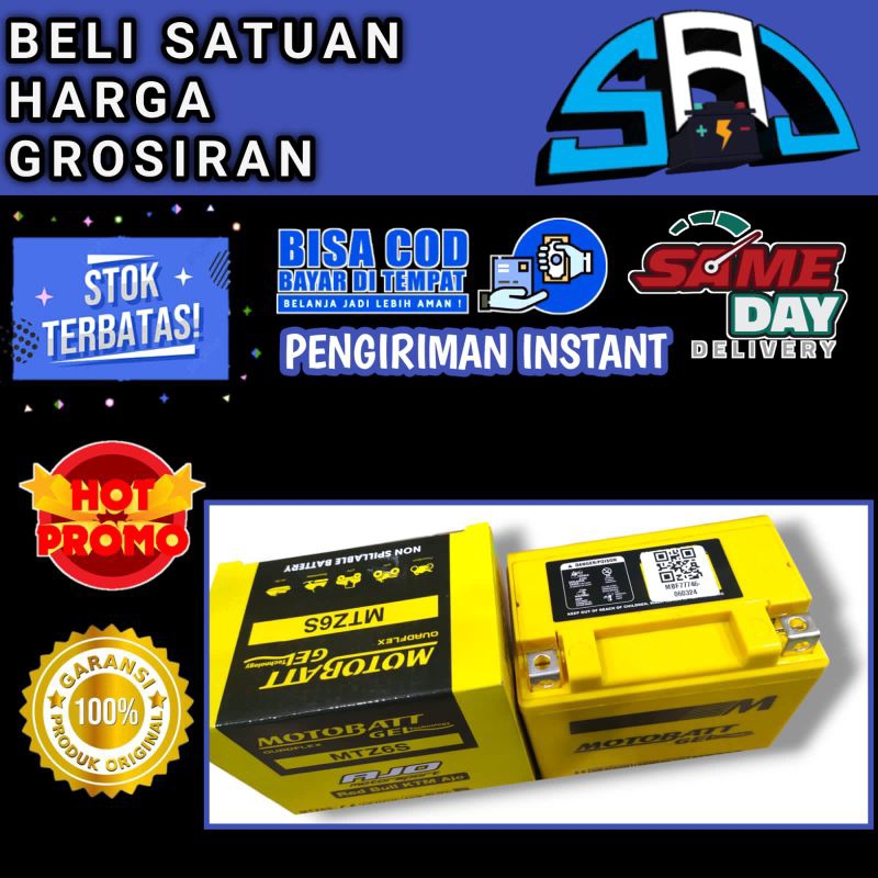 Aki motor kering MOTOBATT GEL MTZ6S gtz6s ORIGINAL 6ah 12v matic kopling bebek honda New Sonic 150R 