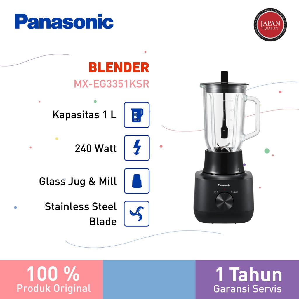 [COD] Panasonic MX-EG3351KSR – Blender Gelas 1 Liter 450 Watt 2 in 1 Hitam MXEG3351KSR