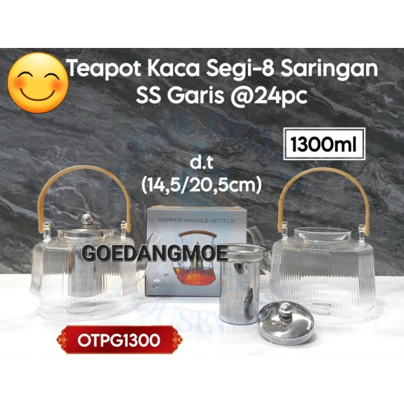 Teko teapot kaca saringan stainless steel 304 with handle kayu Teapot kaca aesthetic 1300ml