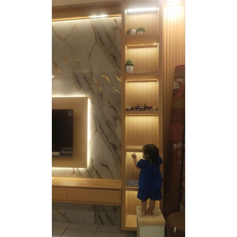rak gantung meja tv + lampu LED