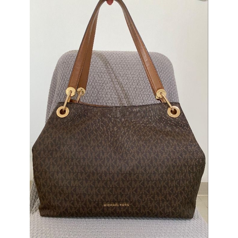 Michael Kors Women's Raven Logo Shoulder Bag Brown Gold