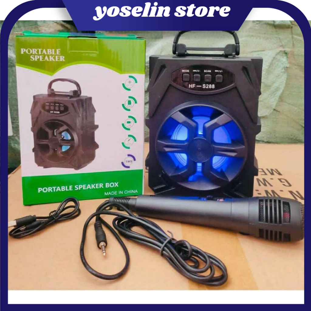 Speaker Bluetooth HF-S288 + Mic Karaoke Wireless Speaker Portable