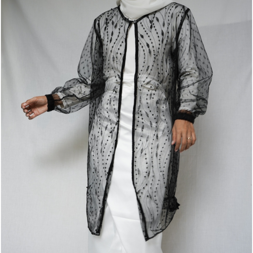 Outer Long Kondangan Simple Kombinasi Lengan Tile Polkadot | Outer Mix Tile Polkadot Dynaira