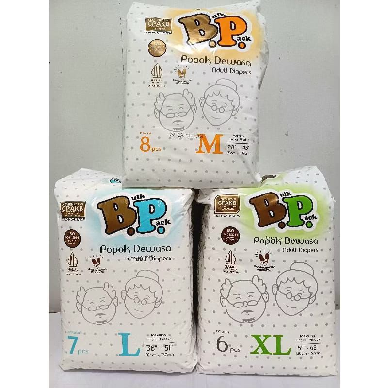 BP Popok Dewasa/Pampers Dewasa model Perekat | Uk. M(8pcs) / L(7pcs) / XL(6pcs)
