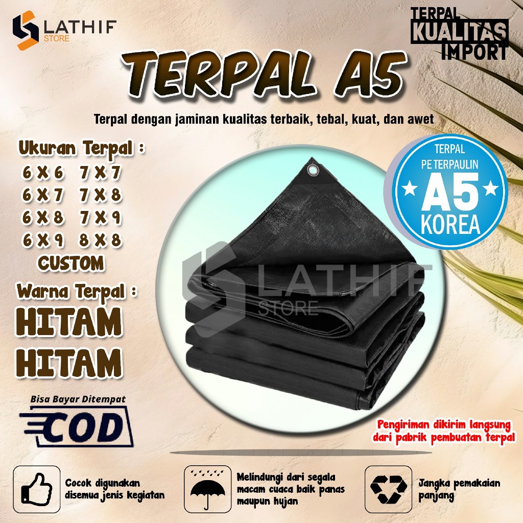 TERPAL A5 HITAM HITAM / TERPAL PLASTIK KOREA SUPER TEBAL BERKUALITAS IMPORT 6, 7 DAN 8 METERAN