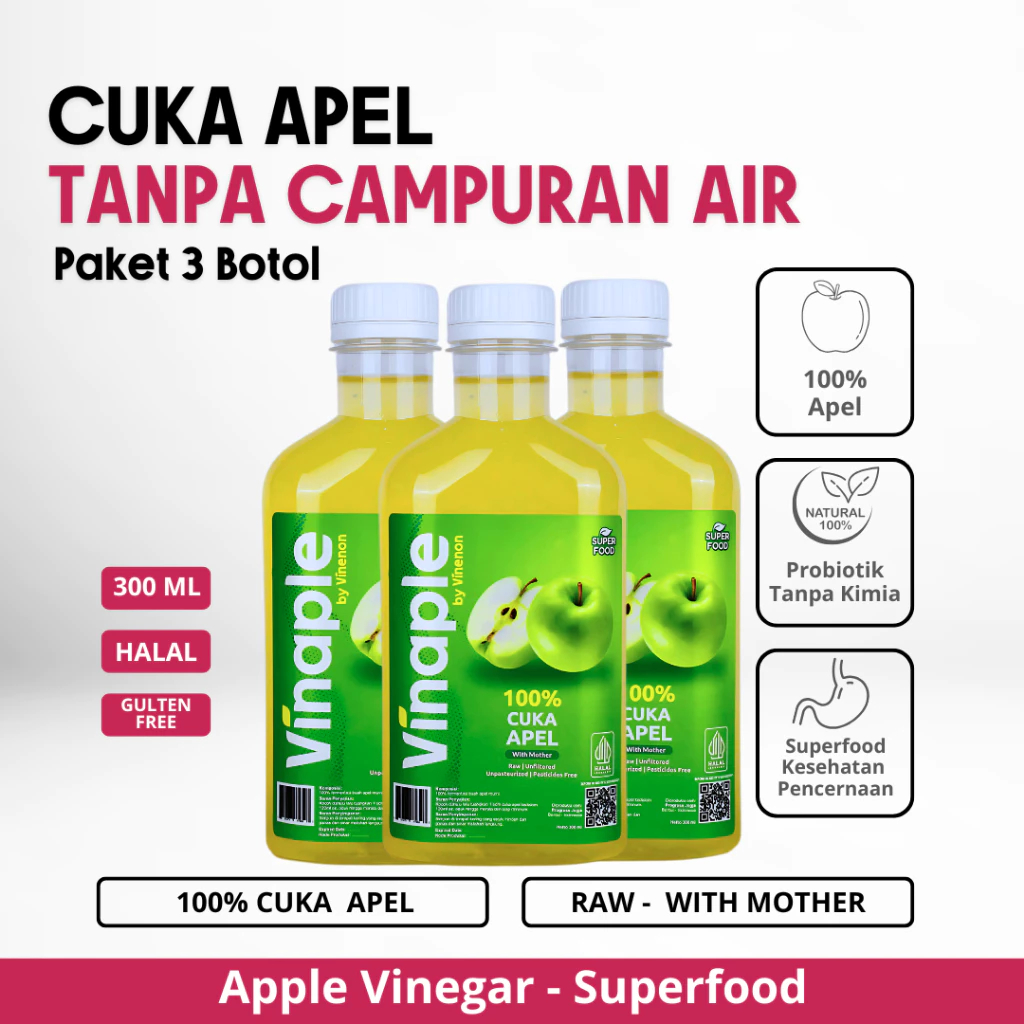 

VINAPLE Paket 3 Botol - Cuka Apel Membantu Pencernaan Usus