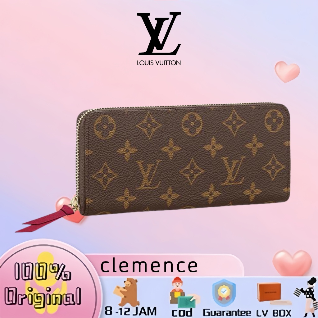 【100% original】LV Louis Vuitton clemence dompet ritsleting wanita/merah mawar dompet ritsleting wani