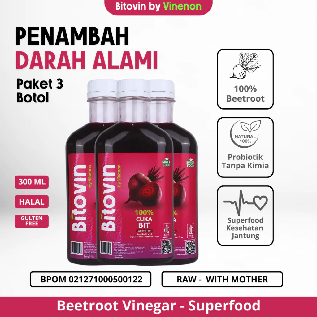

BITOVIN Paket 3 Botol - Cuka Buah Bit Membantu Kesehatan Jantung Penambah Darah