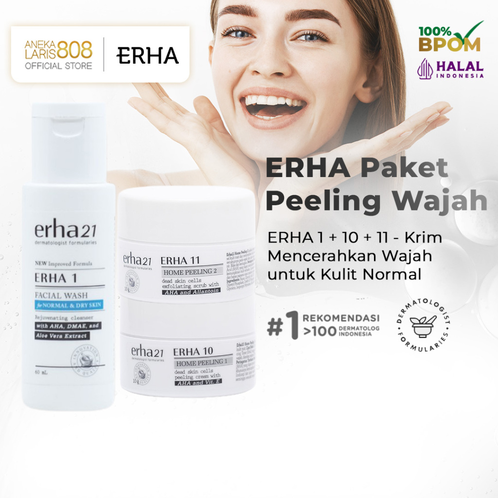 ERHA Paket Krim Peeling Wajah - ERHA 1 + 10 + 11 - Krim Mencerahkan Wajah Kulit Normal