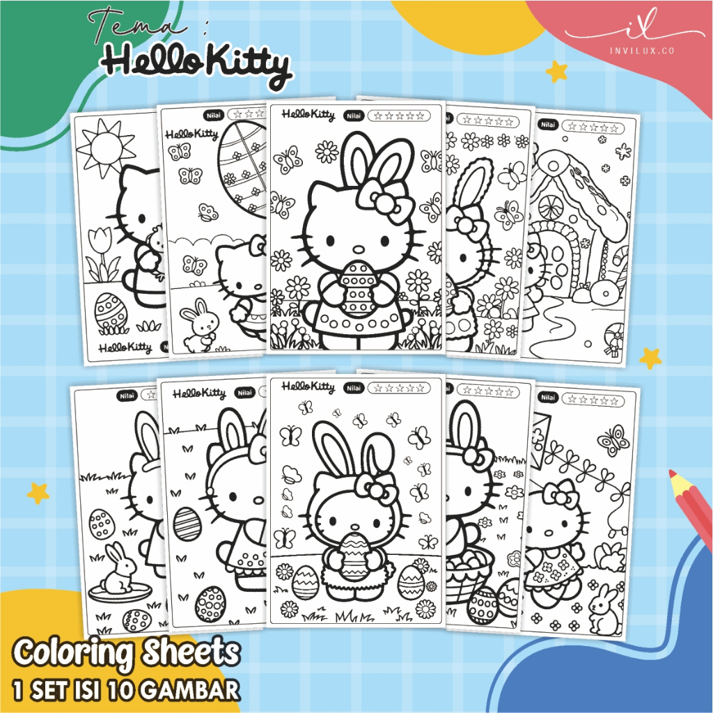 

[A4 - HELLO KITTY] KERTAS GAMBAR UNTUK ANAK - LEMBAR MEWARNAI ANAK 1 SET ISI 10 LEMBAR GAMBAR