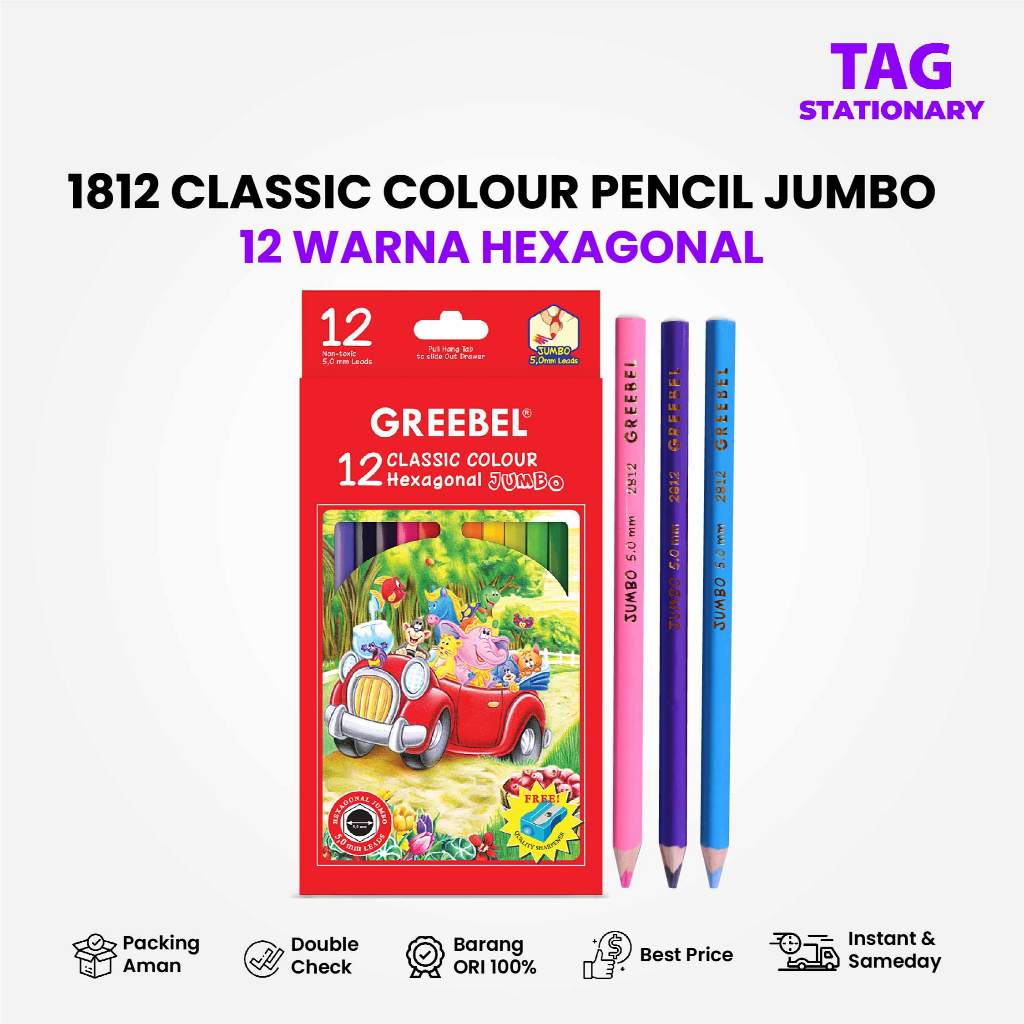 

GREEBEL Pensil Warna 12 Warna / Jumbo Hexagonal Classic Pencil 1812 / Timur Agung Grosir