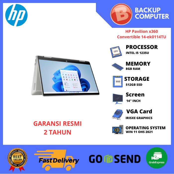 LAPTOP 2IN1 HP Pavilion x360 Convertible 14-ek0114TU I5 1235U 8GB RAM