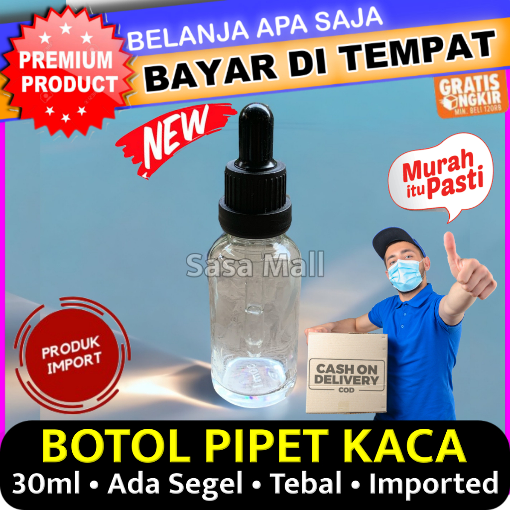 Botol Pipet Kaca 30ml / Glass Bottle Pipette isi 30 ml Dengan Segel Pipet Bulat Kaca Tebal Produk Im