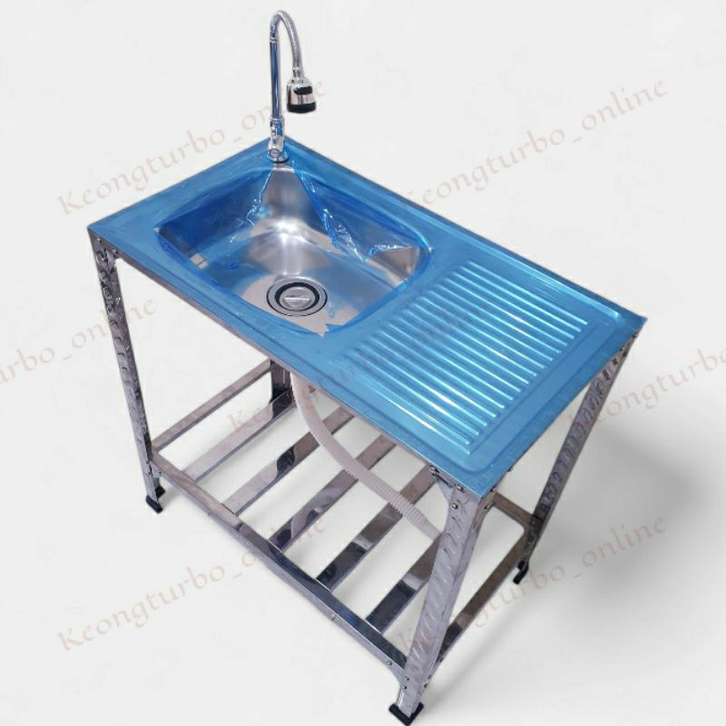 meja bak trmpat cuci piring portable kitchen sink table knockdown stainless 80x45x81cm 1 lubang  say