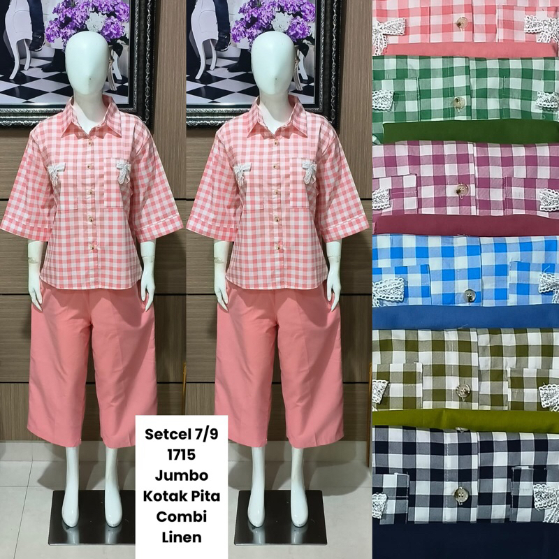 Setelan jumbo celana kulot motif kotak