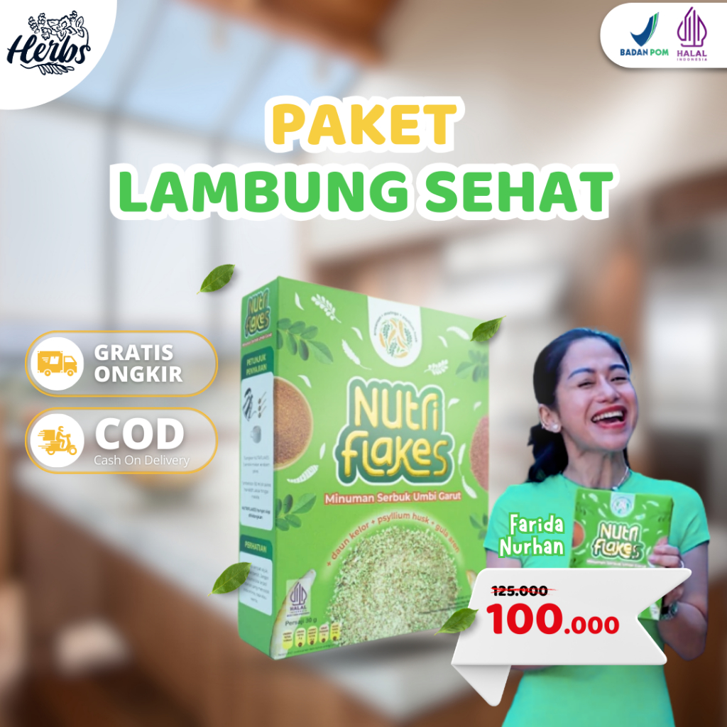 

NUTRIFLAKES - ORIGINAL - Minuman Umbi Garut & Daun Kelor - Atasi Asam Lambung Mag Akut - Suplemen Diet
