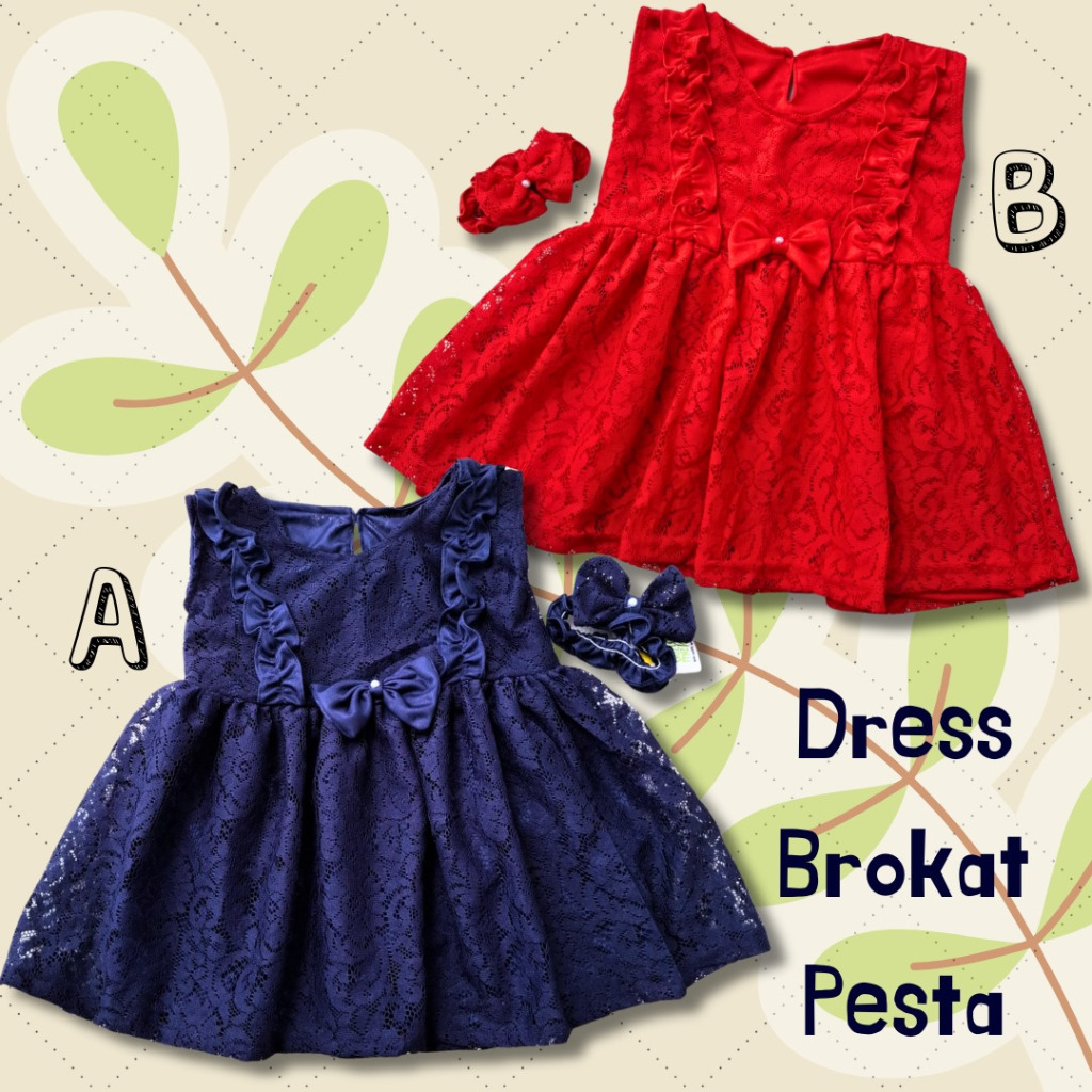 Dres Bayi Newborn DRESS BAYI PEREMPUAN 0 6 BULAN BABY BROKAT MERAH NAVY PINK TUTU GOLDENKIDSHOP